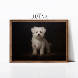 Maltese Terrier Portrait Oil Painting White Fluffy Dog Painting Minimalist Pet Portrait Painting Digital Printable Art Frame TV Art 618