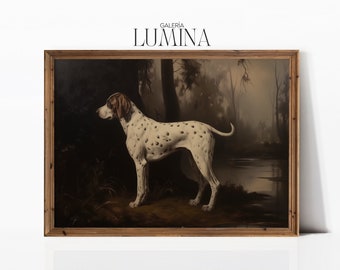 Pintura al óleo de perro de caza rústico, retrato de animal antiguo, pintura de pared de cabaña, arte en tonos tierra, impresión digital, marco de arte para TV 257