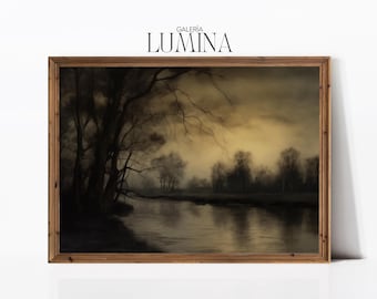 Dark Moody Countryside Scenery Oil Painting Antique Dark Landscape Print Vintage Rustic Wall Decor Digital Printable Art Frame TV Art 439