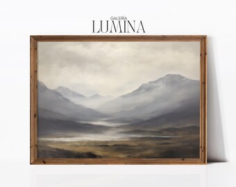Scottish Highlands Original Painting Foggy Valley Landscape Oil Painting Antique Mountain Scenery Art Digital Printable Art Frame TV Art 445