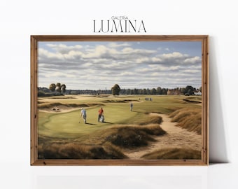 Dipinto a olio originale con mazza da golf vintage, uomini che giocano a golf, dipinto da parete con campo da golf, regali per fan del golf, cornice per stampa digitale, arte TV 436