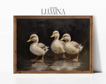 Fluffy Ducklings Oil Painting Moody Ducks Painting Vintage Animal Print Country Farmhouse Wall Decor Digital Printable Art Frame TV Art 362