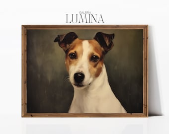 Jack Russell Terrier Portrait Painting Vintage Dog Painting Terrier Painting Antique Animal Portrait Digital Printable Art Frame TV Art 358