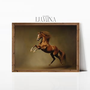 Aesthetic Brown Horse Renaissance Oil Painting Elegant Horse Rearing Up Art Print Animal Wall Art Digital Printable Art Frame TV Art 160