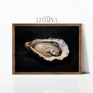 Oyster Oil Painting Seafood Still Life Painting Miniature Oyster Painting Moody Classic Oil Painting Digital Printable Art Frame TV Art 296