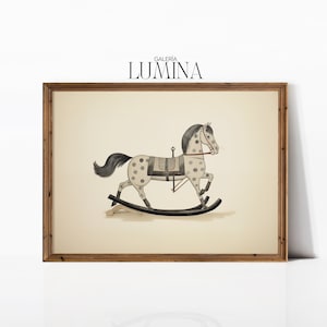 Rocking Horse Traditional Chinese Painting Antique Horse Print Nursery Wall Decor Kids Room Wall Art Digital Printable Art Frame TV Art 055