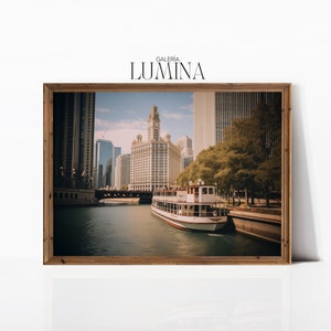 Chicago Riverwalk Photography Art Print Wridley Building Landscape Print Chicago River Travel Poster Digital Printable Art Frame TV Art 237