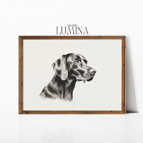 German Shorthaired Pointer Head Pencil Drawing Neutral Dog Sketch Antique Farmhouse Animal Portrait Digital Printable Art Frame TV Art 226