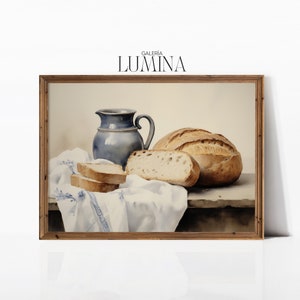 Sourdough Bread Still Life Painting Country Kitchen Wall Art Bread Still Life Rustic Farmhouse Decor Digital Printable Art Frame TV Art 211