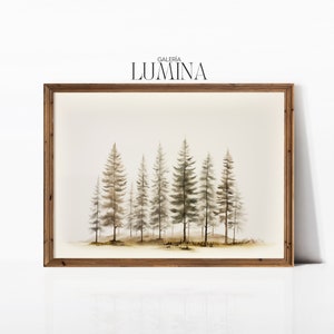 Pine Trees Ink Wash Painting Neutral Tones Watercolor Tree Painting Antique Pine Trees Art Print Digital Printable Art Frame TV Art 224