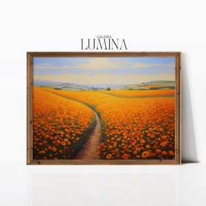 California Poppy Field Painting State Flower Print Western Botanical Print Meadow Landscape Wall Art Digital Printable Art Frame TV Art 127