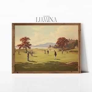 Vintage Gentlemen Playing Golf Painting Nature Landscape Print Golf Course Wall Art Golf Fan Gifts Digital Printable Art Frame TV Art 148