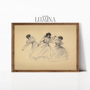 Women Dancing Sketch Artwork Vintage Female Figure Drawing Art Antique Sketch Print Neutral Wall Art Digital Printable Art Frame TV Art 018