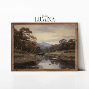 Pittura di paesaggio naturale Stampa di paesaggio vintage estivo tenue Pittura di fiume di campagna estiva antica Stampa digitale Arte con cornice Arte TV 303