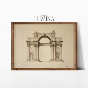 Classical Architecture Drawing Neutral Architectural Sketch Antique Historic Architecture Drawing Digital Printable Art Frame TV Art 318