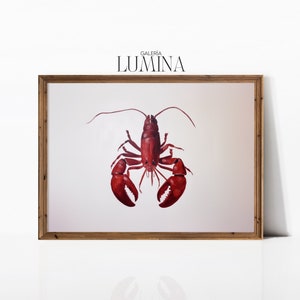 Red Lobster Acrylic Painting Minimalist Maroon Lobster Oil Painting Simple Fish Restaurant Wall Decor Digital Printable Art Frame TV Art 247