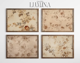 Neutral Floral Prints Set: Beige Botanical Gallery Wall Art (Digital Download)