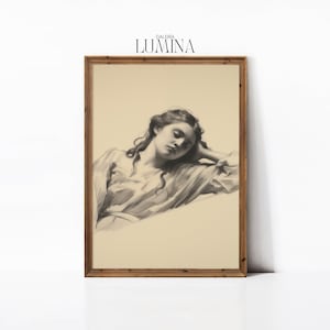 Woman Laying Sketch Art Classical Portrait Painting Vintage Female Figure Drawing Woman Study Sketch Digital Printable Art Frame TV Art 060