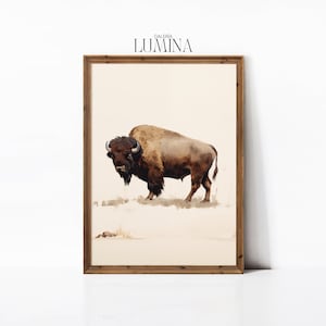 Minimalist American Bison Oil Painting Southwestern Decor Western Print Yellowstone Buffalo Wall Art Digital Printable Art Frame TV Art 116