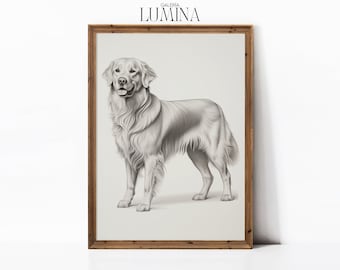 Golden Retriever Pencil Drawing Neutral Dog Sketch Art Minimalist Pet Dog Print Dog Drawing Wall Art Digital Printable Art Frame TV Art 264