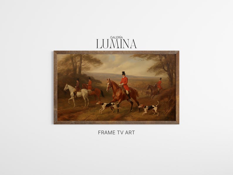 Antique Fox Hunting Scene Equestrian Painting (Digital Printable Art + Frame TV Art) 530 image 4