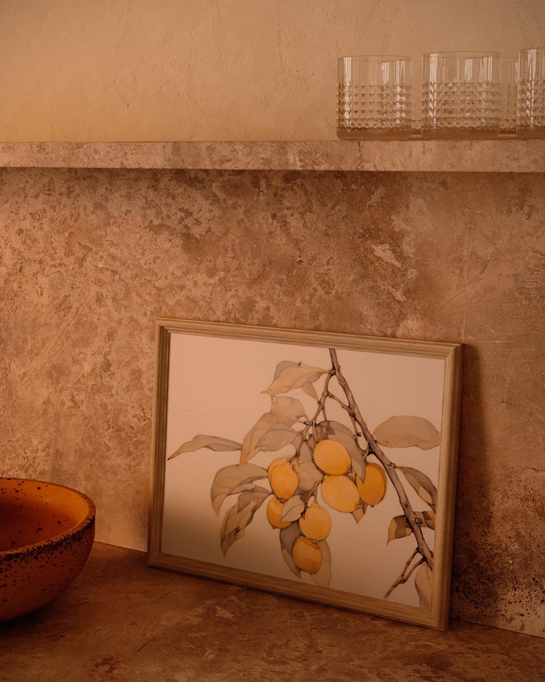 Lemon Tree Close Up Still Life Painting Lemon Branch Painting Citrus