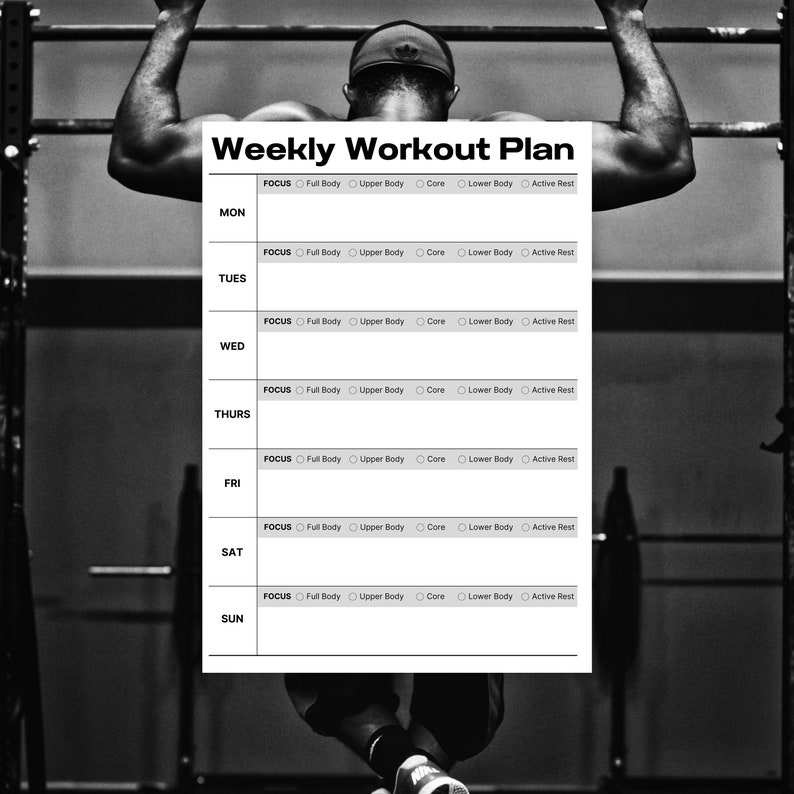 Weekly Workout Plan Exercise Routine Fitness Schedule Home Gym - Etsy