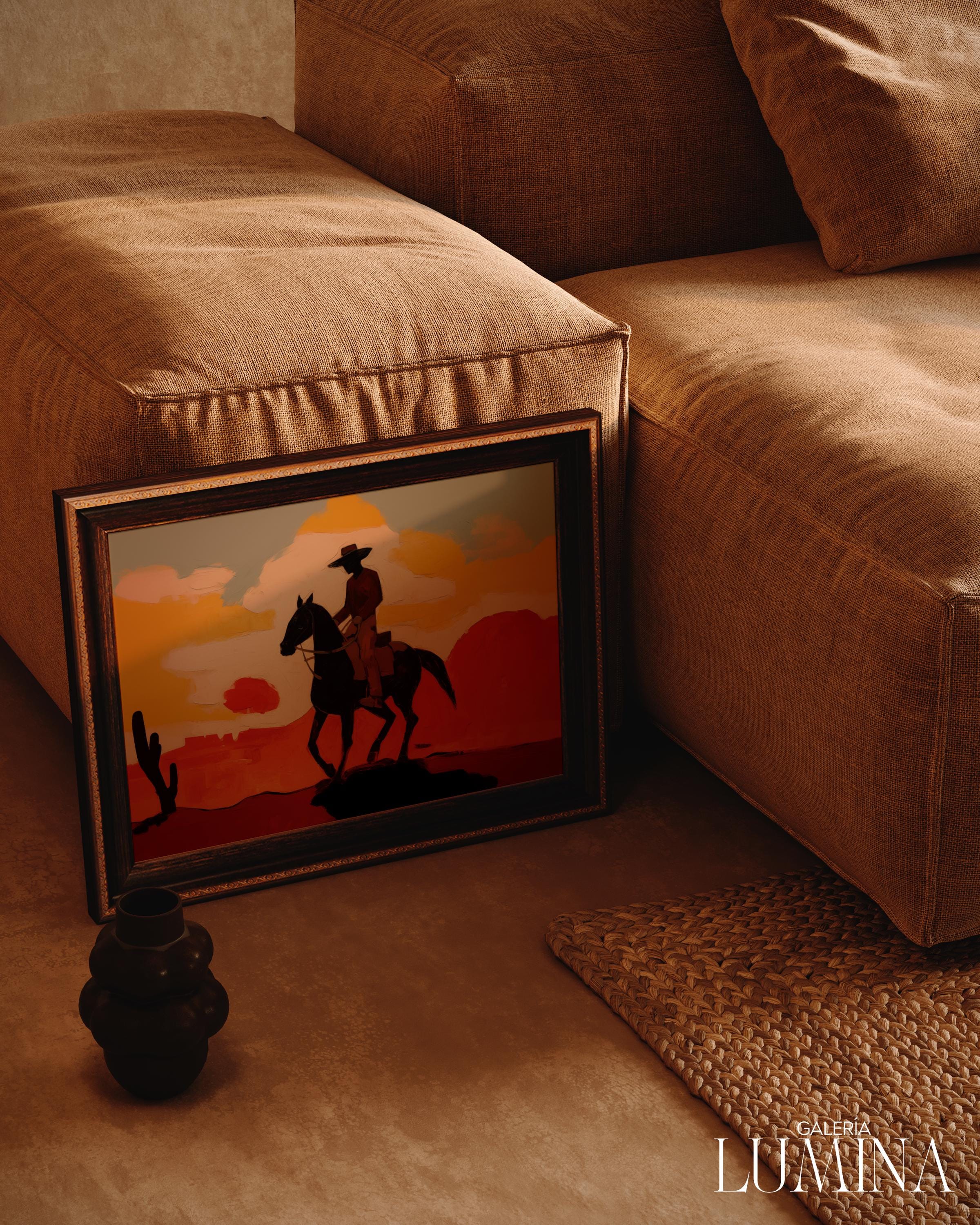 Western Cowboy on Horse Painting Colorful Southwestern Desert Art ...