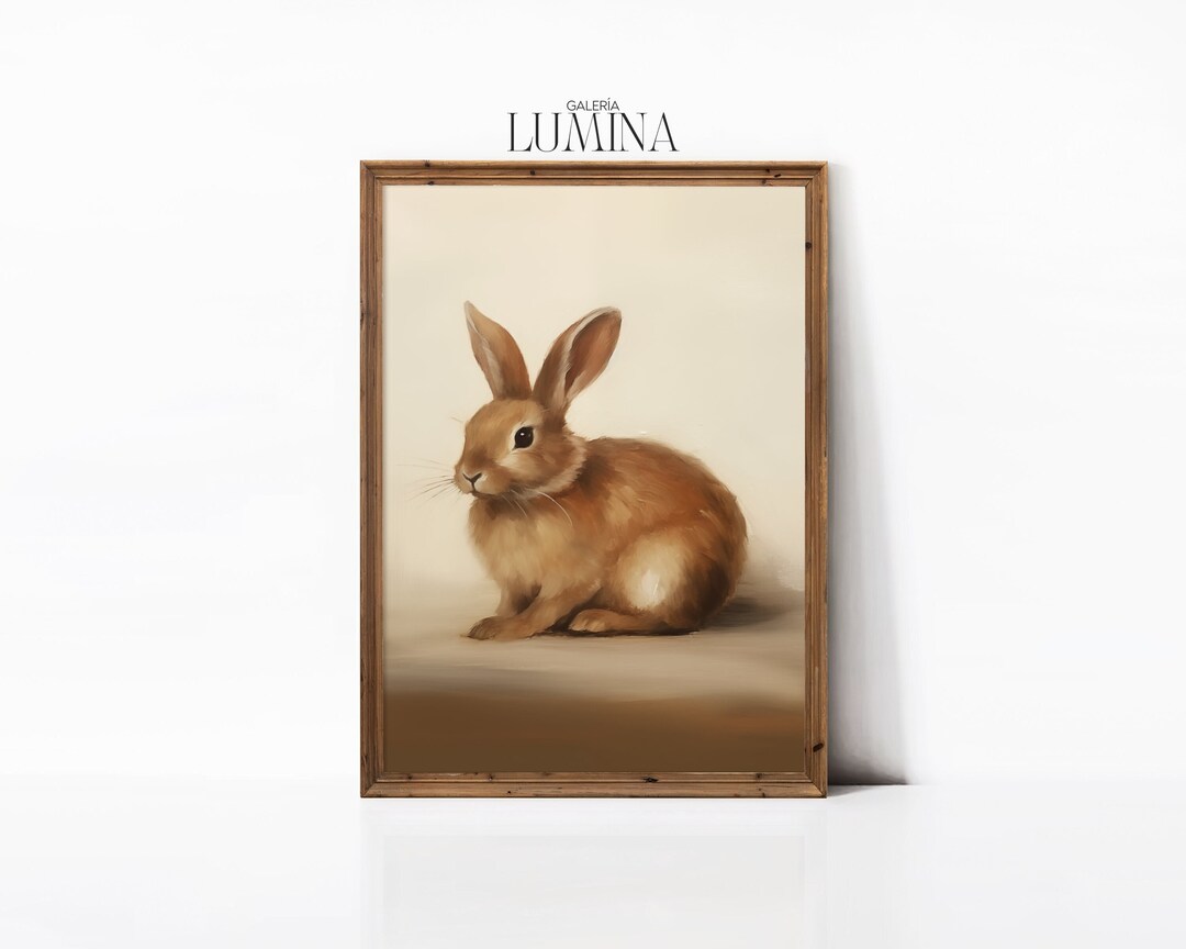 Rustic Rabbit Painting Vintage Bunny Print Country Animal Wall Art Baby