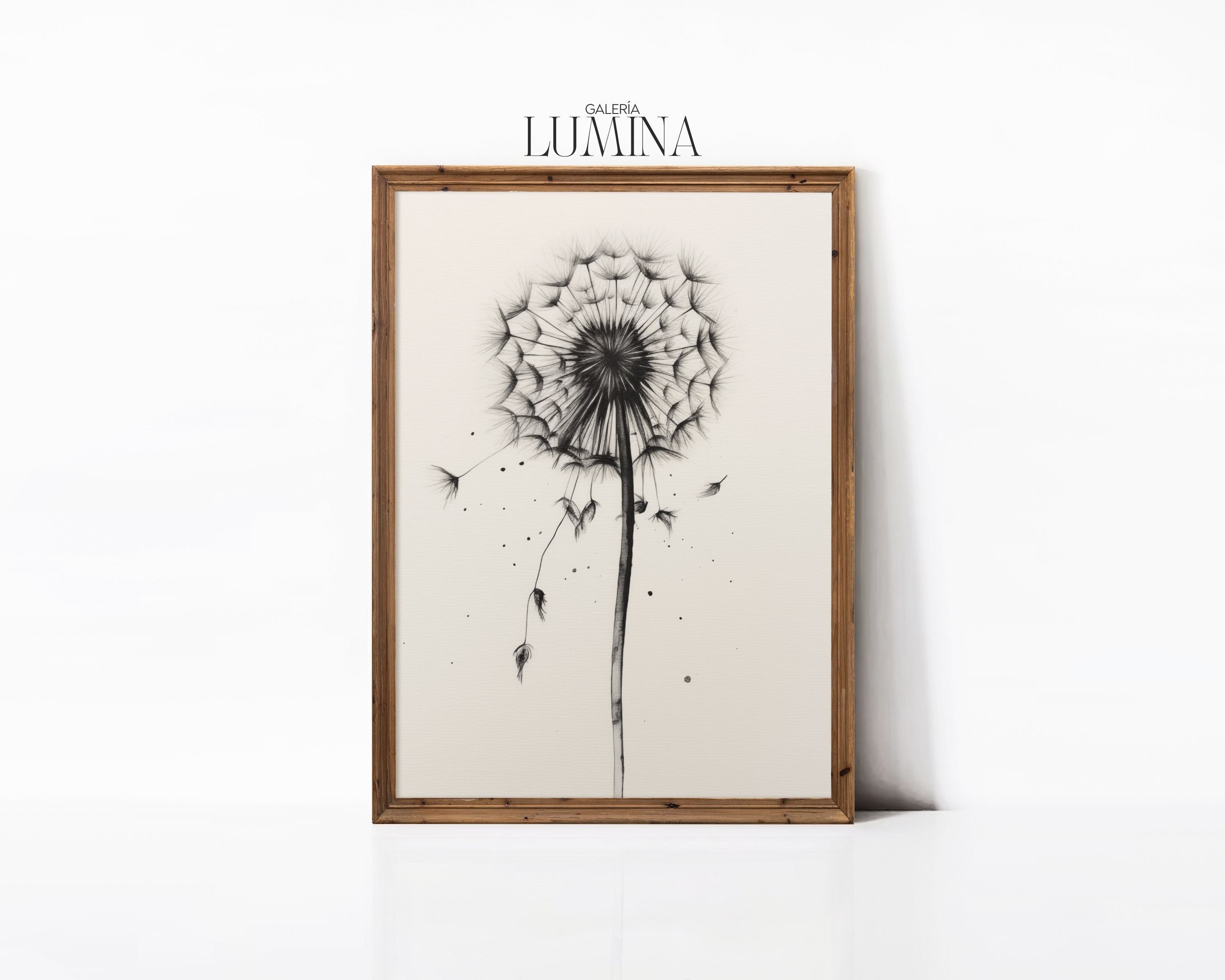 Dandelion Simple Charcoal Drawing Minimalist Botanical Sketch Art