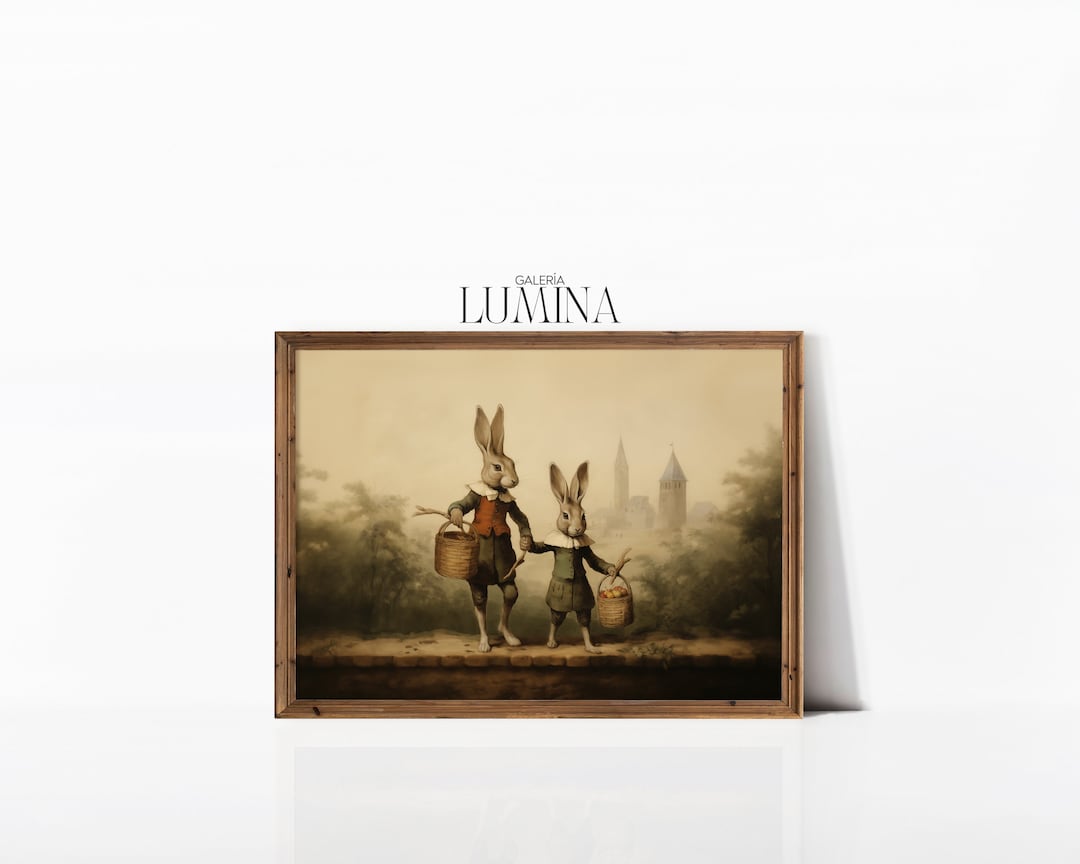 Rustic Rabbit Painting Vintage Bunny Print Country Animal Wall Art ...