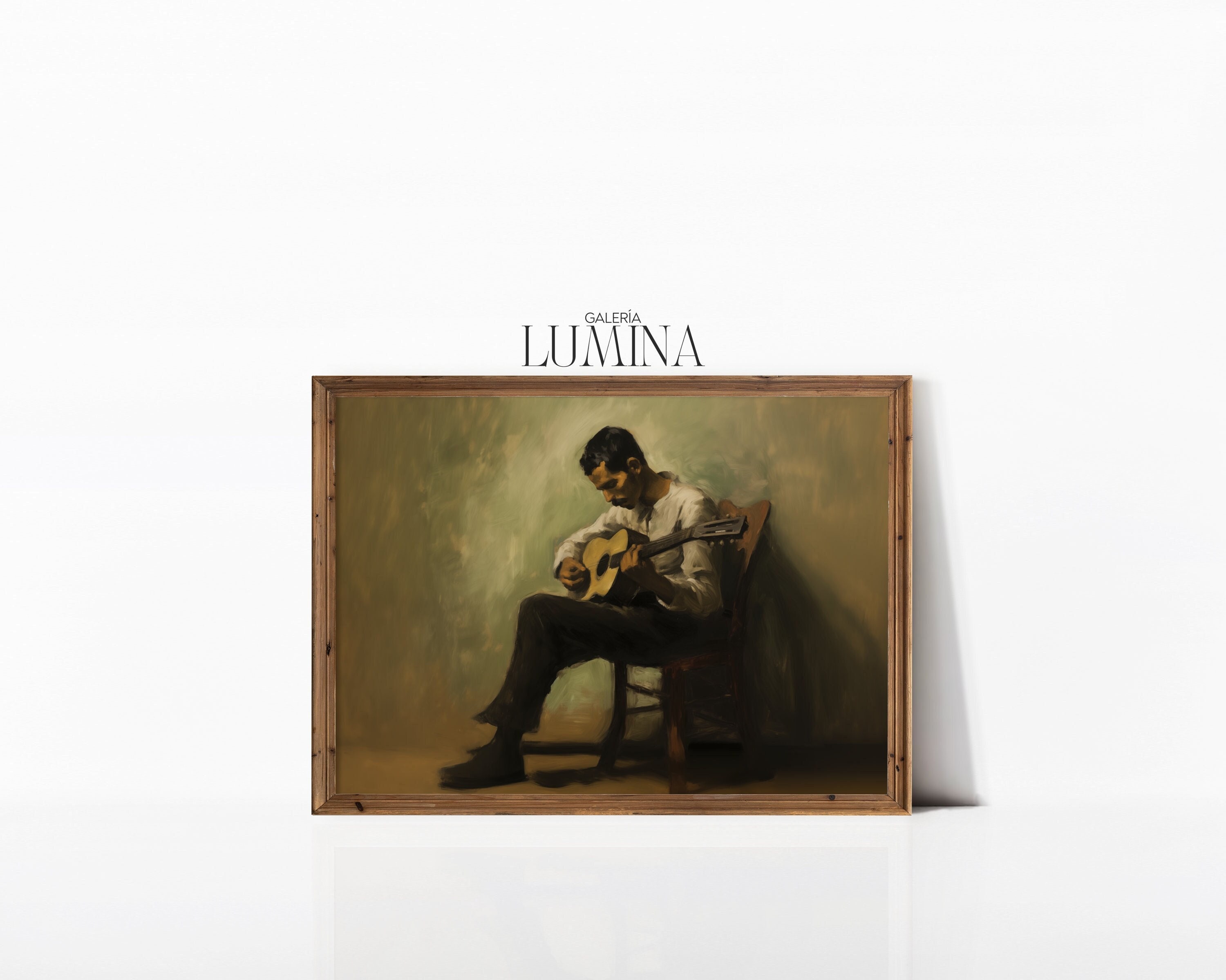 Hispanic Man Playing Guitar Original Oil Painting Man Portrait Painting Vintage Music Room Guitar Art Digital Printable Art Frame TV Art 359