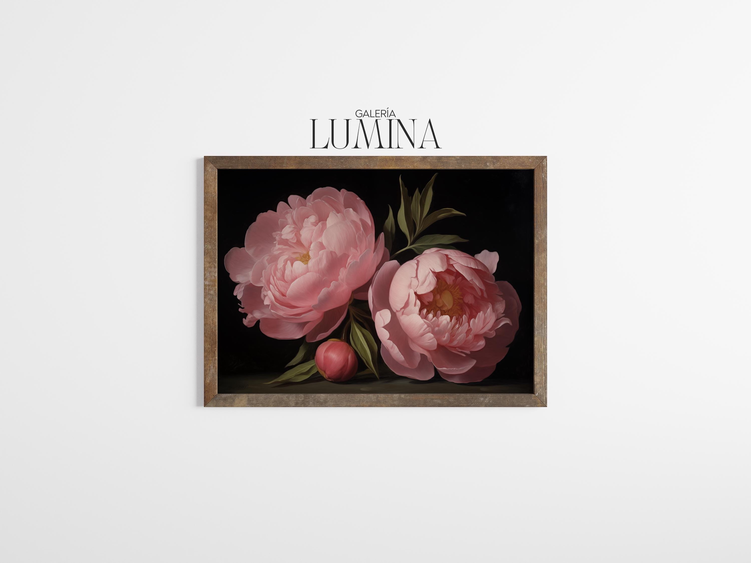 Dark Moody Pink Peonies Oil Painting Vintage Floral Wall Art Romantic ...