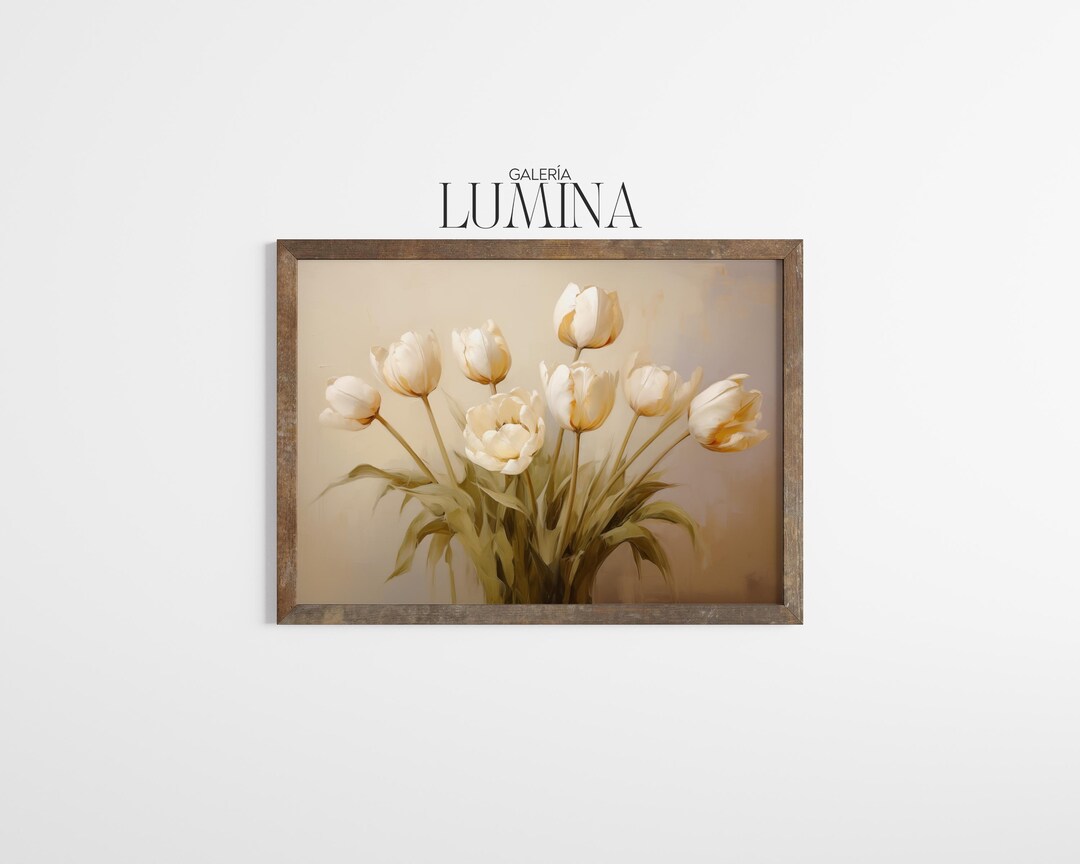Vintage White Tulips Oil Painting Floral Botanical Wall Art Classic ...