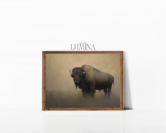 Minimalist American Bison Oil Painting Southwestern Decor Western Painting Vintage Buffalo Art Print Digital Printable Art Frame TV Art 256