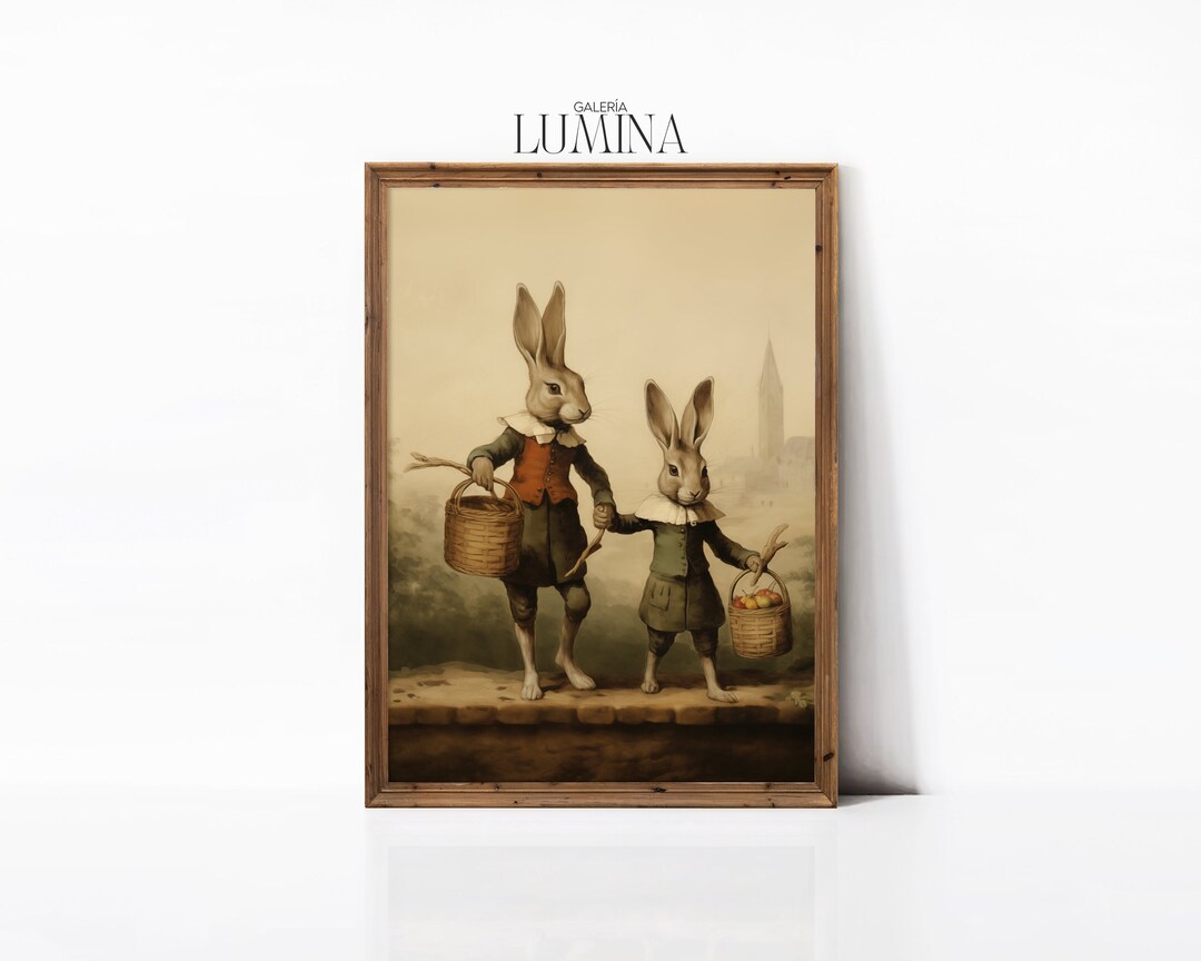 Rustic Rabbit Painting Vintage Bunny Print Country Animal Wall Art