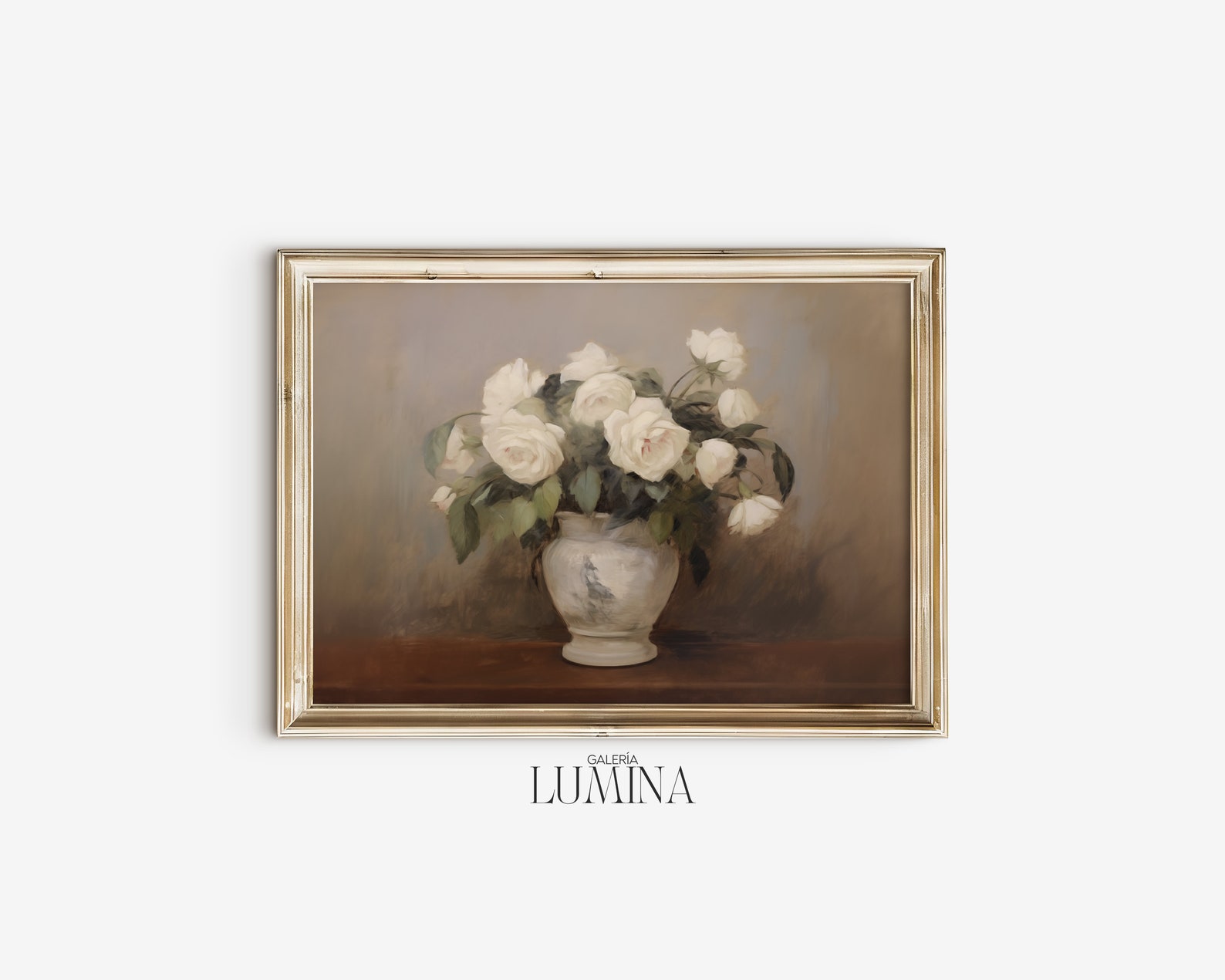 Vintage White Roses in Vase Oil Painting Still Life Moody White Flowers ...