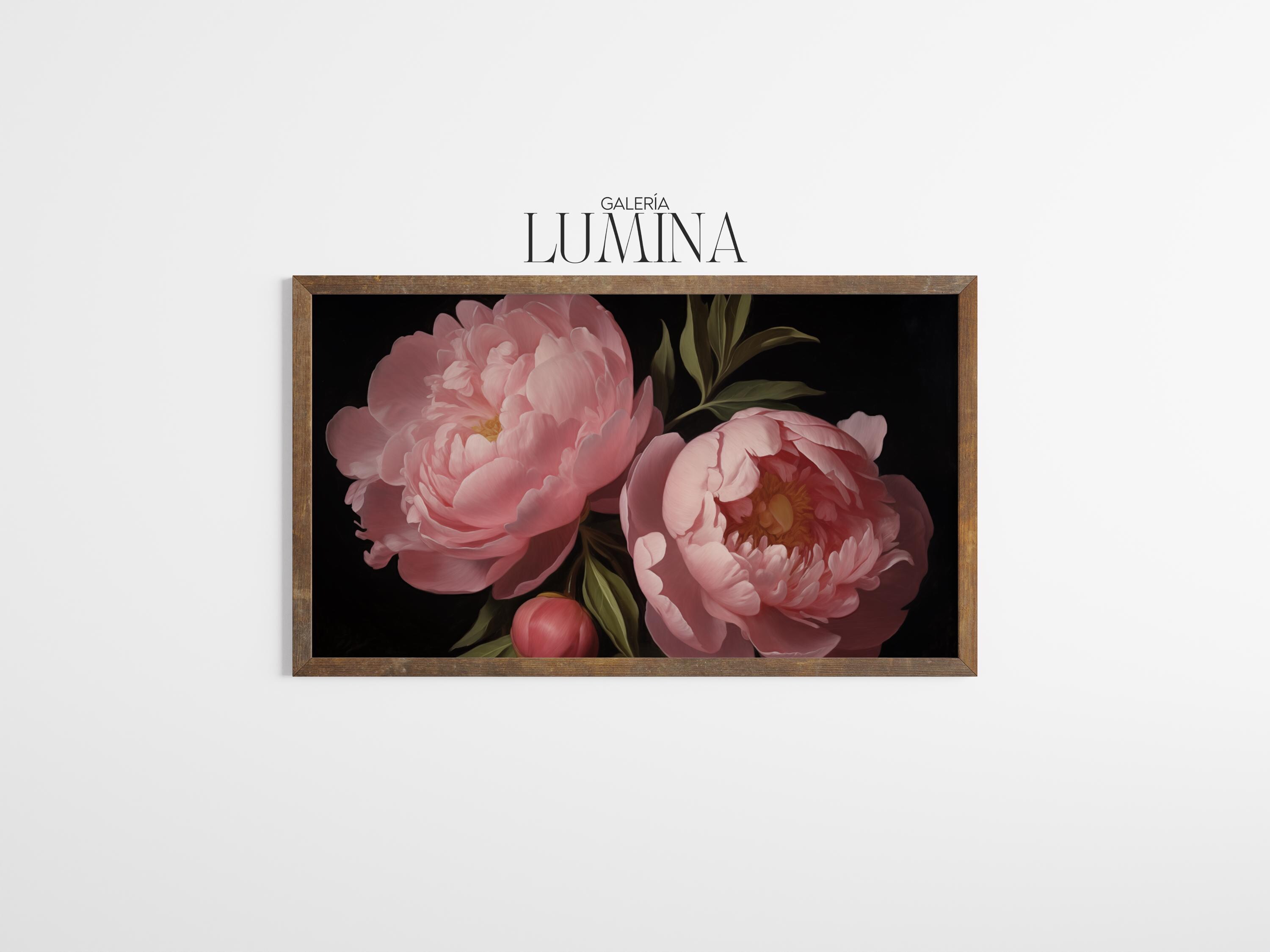 Dark Moody Pink Peonies Oil Painting Vintage Floral Wall Art Romantic ...