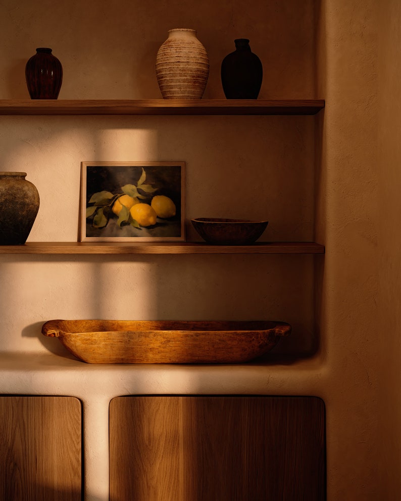 Moody Lemon Oil Painting Vintage Citrus Still Life Painting Dark Fruit