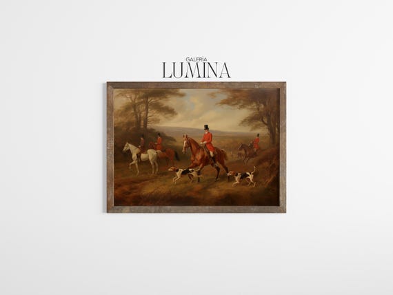Antique Fox Hunting Scene Equestrian Painting (Digital Printable Art + Frame TV Art) 530