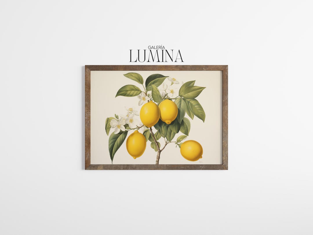 Vintage Lemon Branch Illustration Botanical Citrus Fruit Print Rustic ...