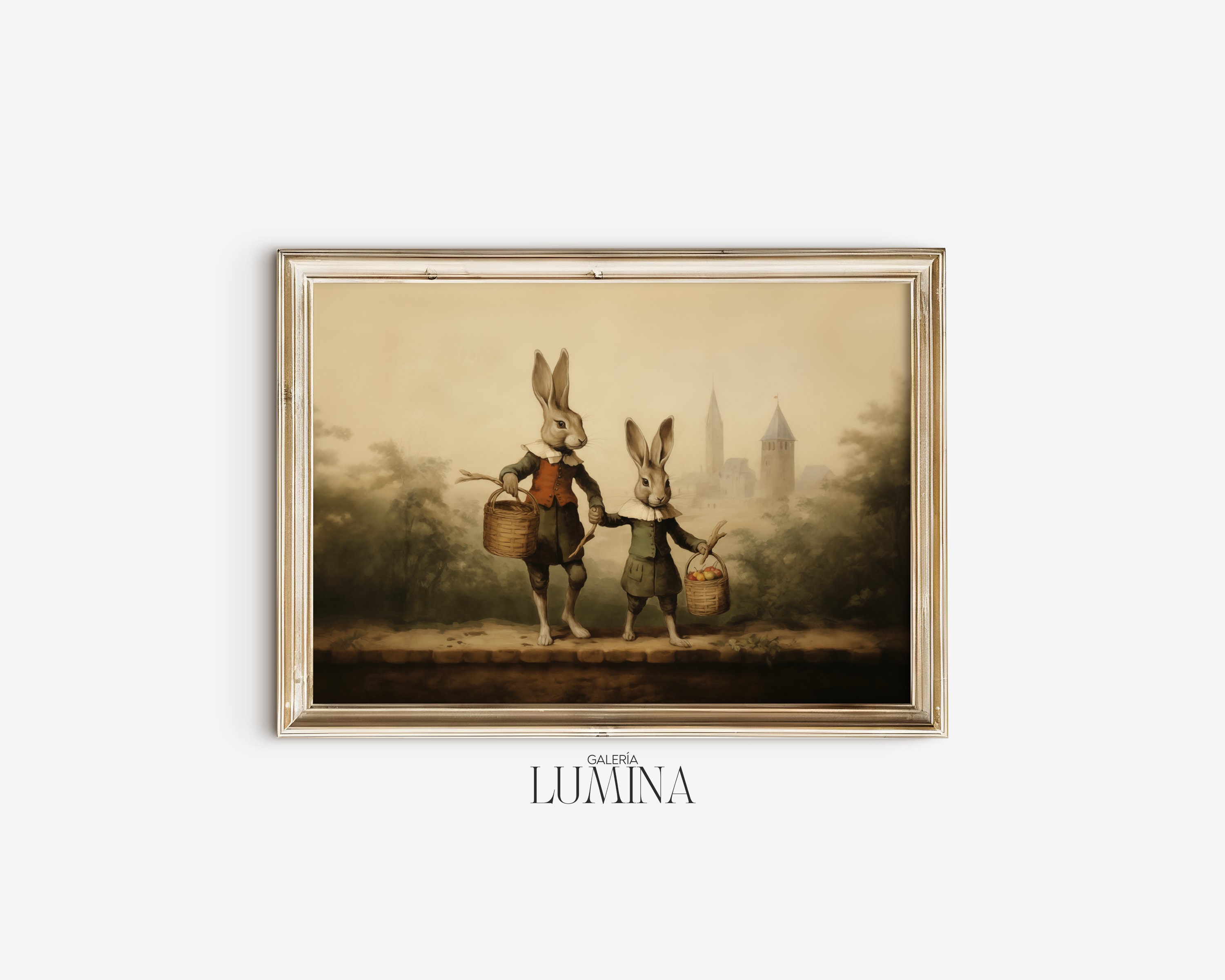 Rustic Rabbit Painting Vintage Bunny Print Country Animal Wall Art ...