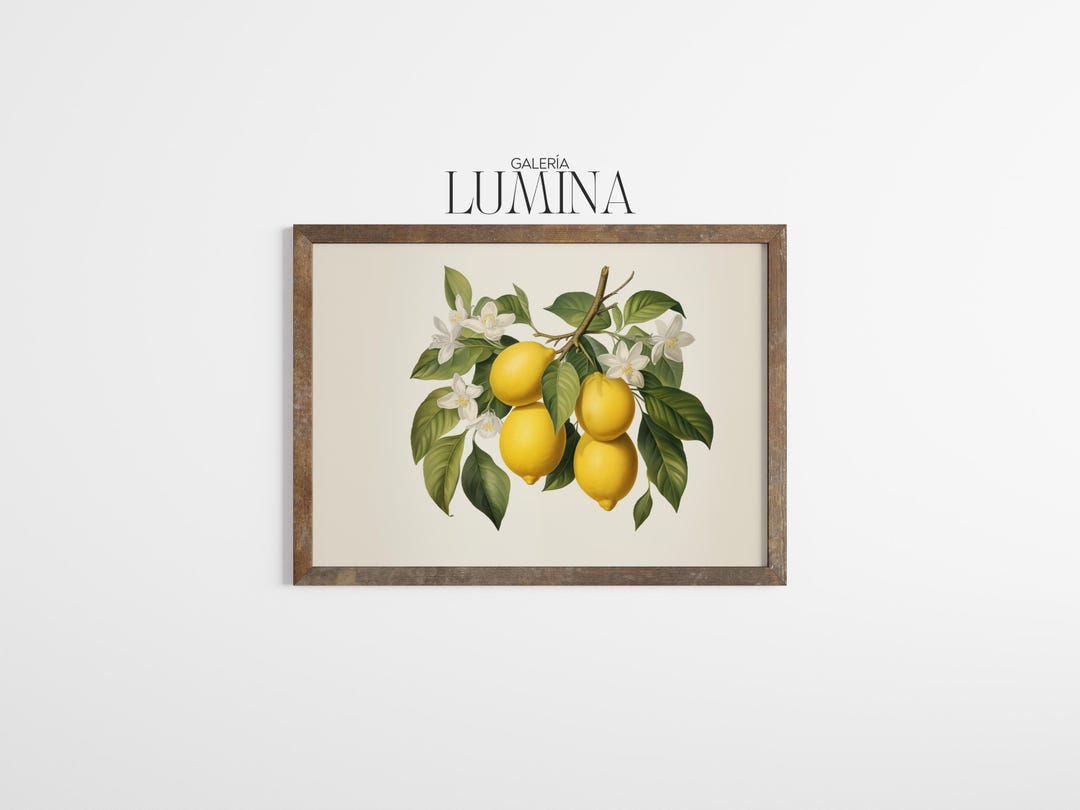 Vintage Lemon Branch Illustration Botanical Citrus Fruit Print Rustic ...