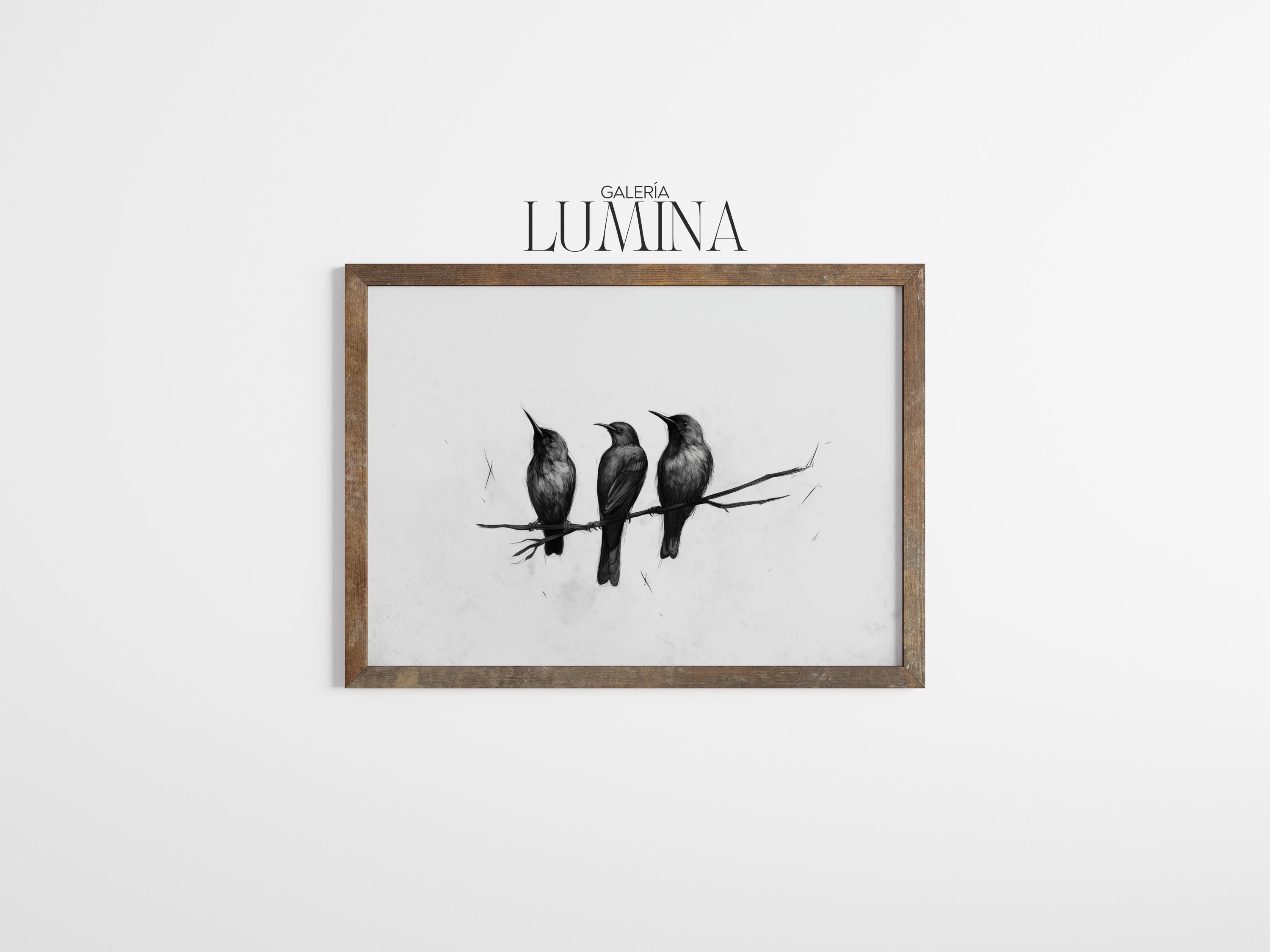 Crow Frame Minimalist Three Black Crows Drawing (digital Printable Art + Frame TV ...