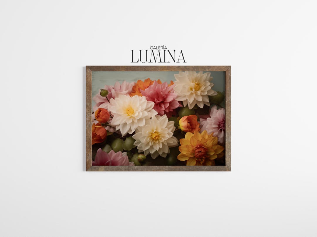 Colorful Dahlia Flower Print Romantic Botanical Wall Art Vintage Style ...