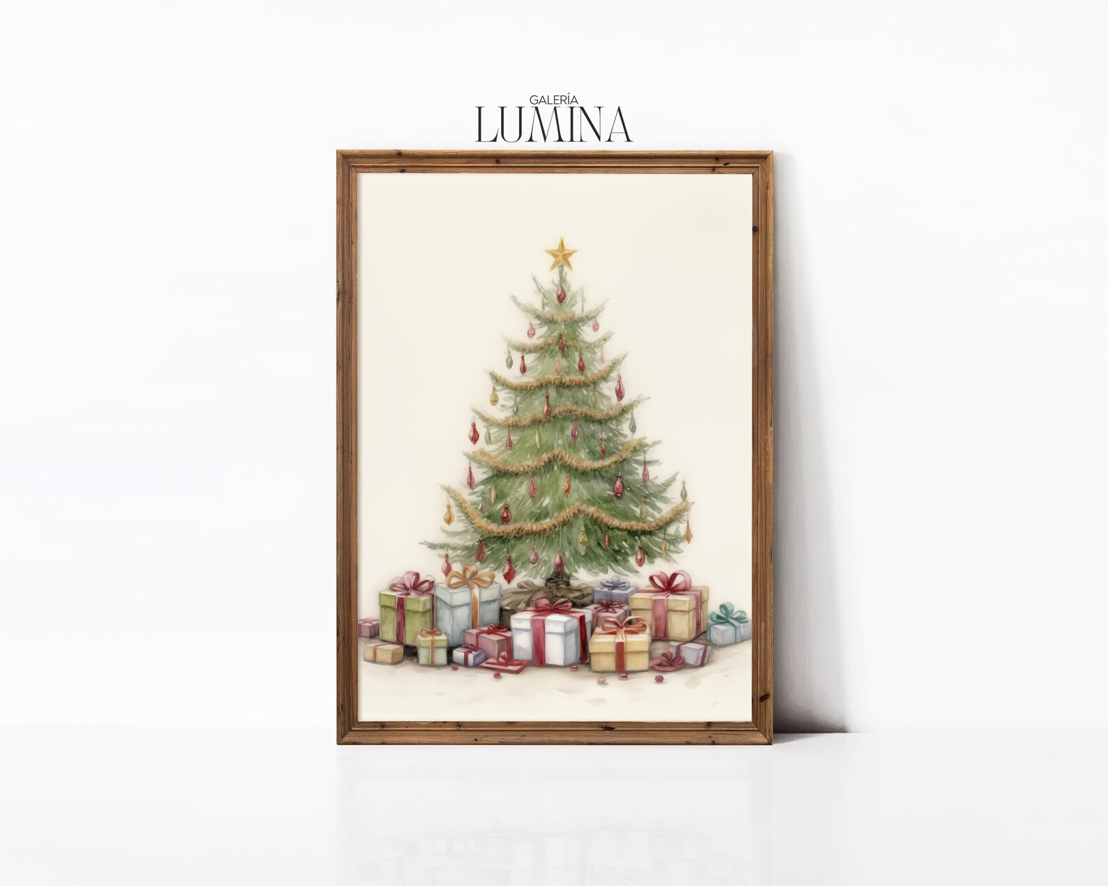 Christmas Tree Colored Pencil Drawing Vintage Xmas Presents Pastel