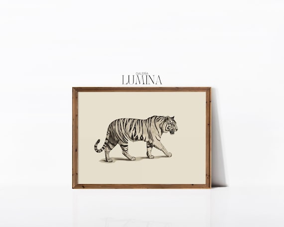 Vintage Tiger Illustration Tiger Pencil Drawing Tiger Simple Sketch Neutral Pacing Tiger Wall Art Digital Printable Art Frame TV Art 489