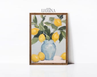 印象派レモン絵画キッチンフルーツウォールアートイエローレモン静物画