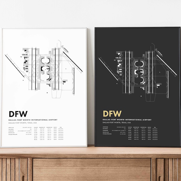 DFW Dallas-Fort Worth Airport Map Art Digital Poster