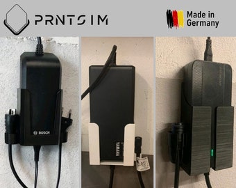 E-bike charger wall mount compatible with Bosch, Yamaha, Brose, and Specialized